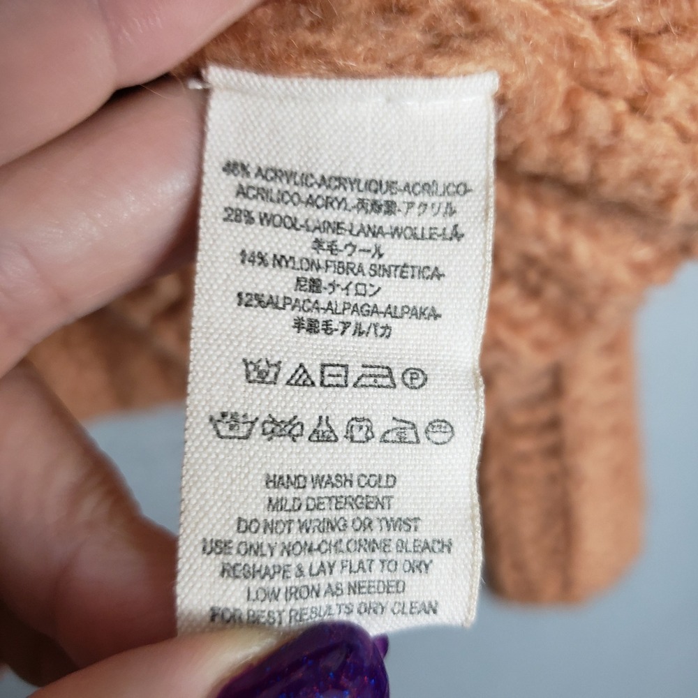 Free People Size M Chunky Knit Turtleneck Sweater Camel Tan Wool Alpaca Winter‎ - Picture 6 of 9